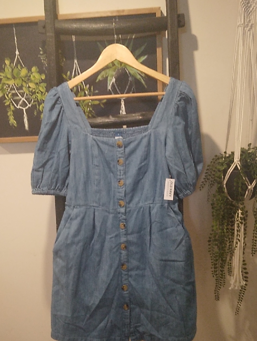 Old Navy Blue Denim Midi Dress with Buttons
